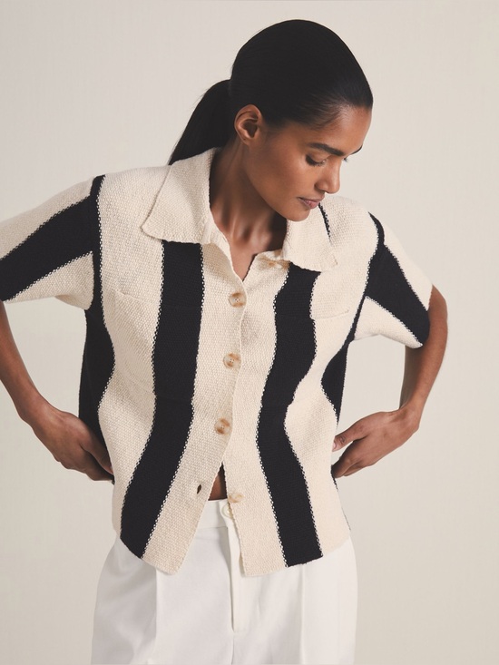 Reiss Tops - NWT Reiss | Les 100 Ciels Stripe Knit Shirt in Black/Ivory